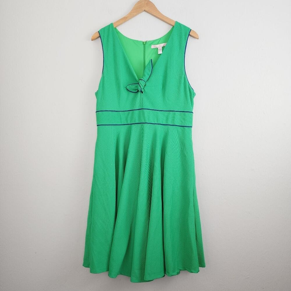 Hutch Anthropologie Kelly Green Navy Bow Fit & Flare Dress Wedding Guest XL - Picture 2 of 10